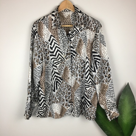 Animal print silky button up shirt - Picture 3 of 6